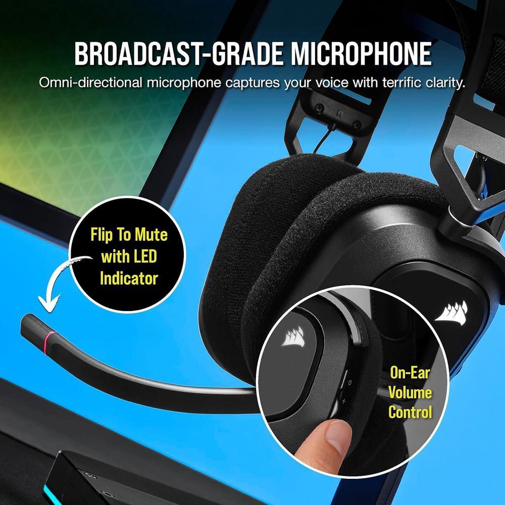 CORSAIR HS80 RGB Wireless Auriculares Gaming Multiplataforma con Sonido Inmersivo y Micrófono de Calidad