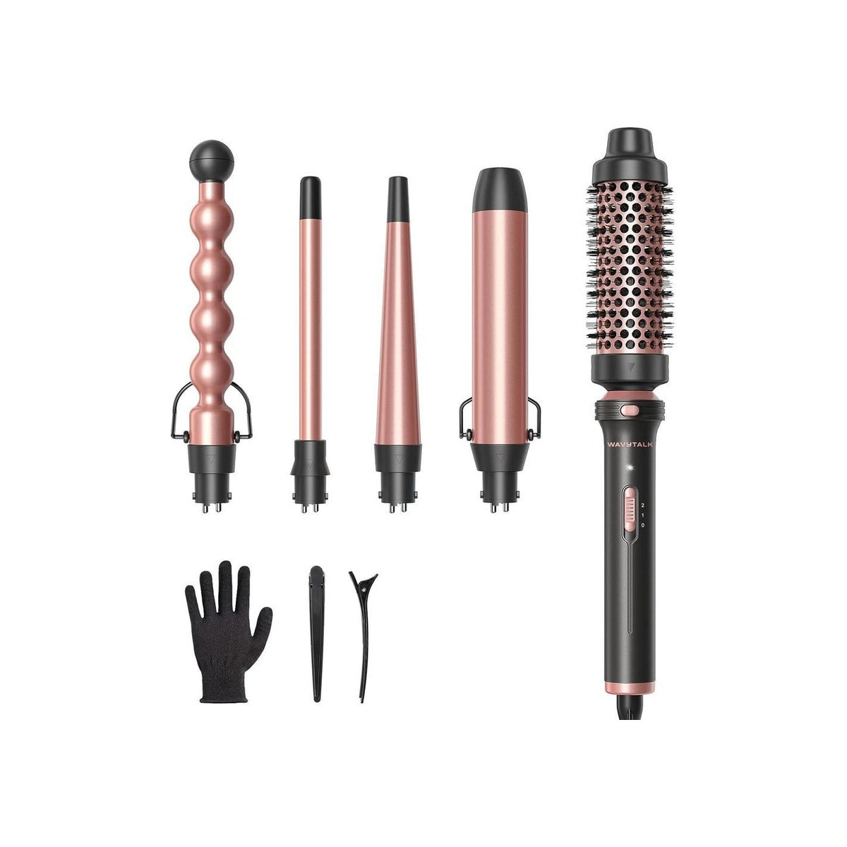 Wavytalk 5 in 1 Curling Iron,Curling Wand Set with Curling Brush and 4 Interchangeable Ceramic Curling Wand(0.5”-1.25”),Instant Heat Up,Include Heat Protective Glove & 2 Clips