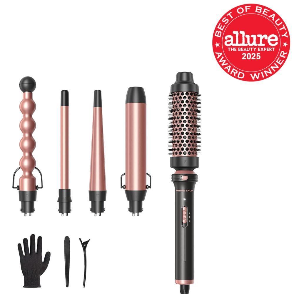 Wavytalk Juego de rizadores 5 en 1 con cepillo térmico y varitas rizadoras de cerámica intercambiables para peinados versátiles
