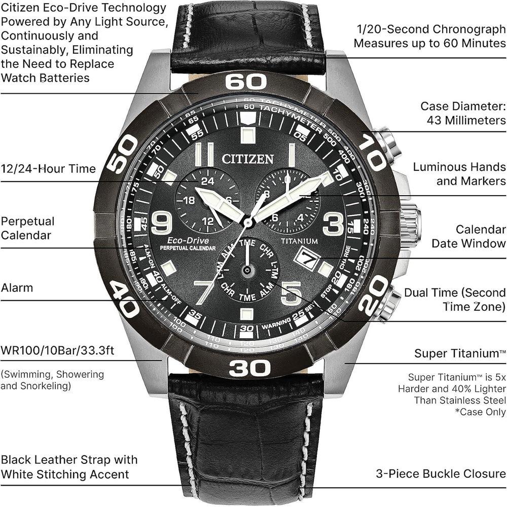 Citizen Reloj cronógrafo Eco-Drive Sport Casual Brycen para hombre con Super Titanium y calendario perpetuo