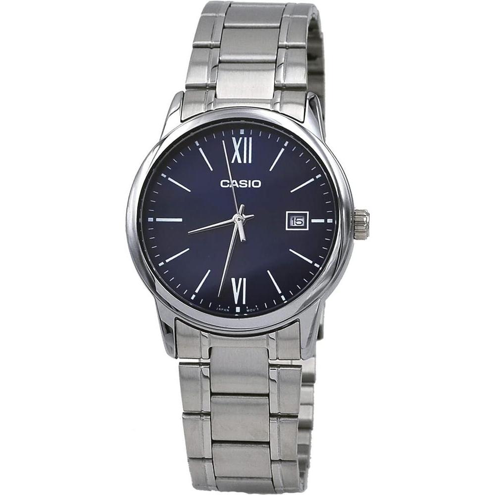 Casio MTP-V002D-2B3 Men's Standard Analog Stainless Steel Date Roman Blue Dial Watch