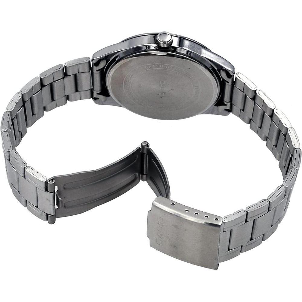 Casio MTP-V005D-1B4 Reloj analógico de acero inoxidable para hombre con números de esfera negra, movimiento de cuarzo