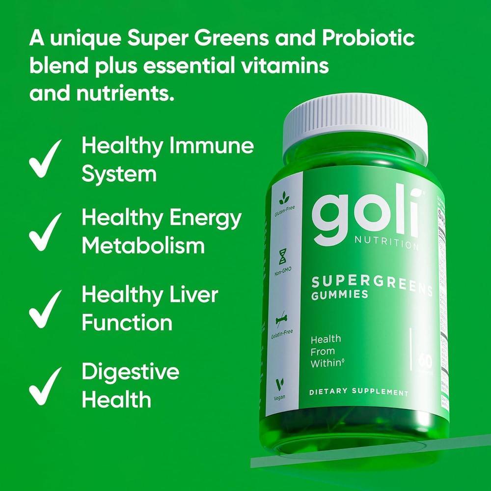 Goli Gomitas Supergreens con Probióticos, Extracto de Alcachofa, Espirulina y Col Rizada, Vitaminas A, B6, B12, Veganas y Sin Gluten