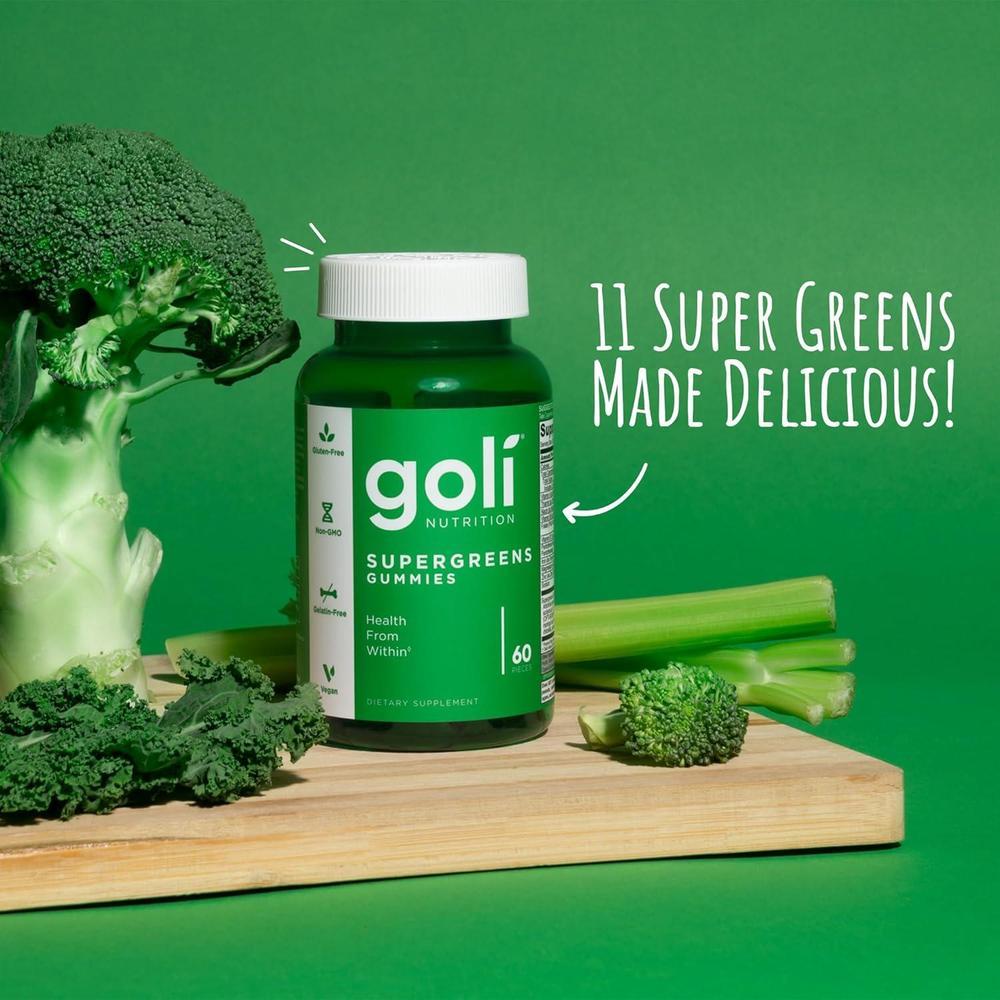 Goli Gomitas Supergreens con Probióticos, Extracto de Alcachofa, Espirulina y Col Rizada, Vitaminas A, B6, B12, Veganas y Sin Gluten