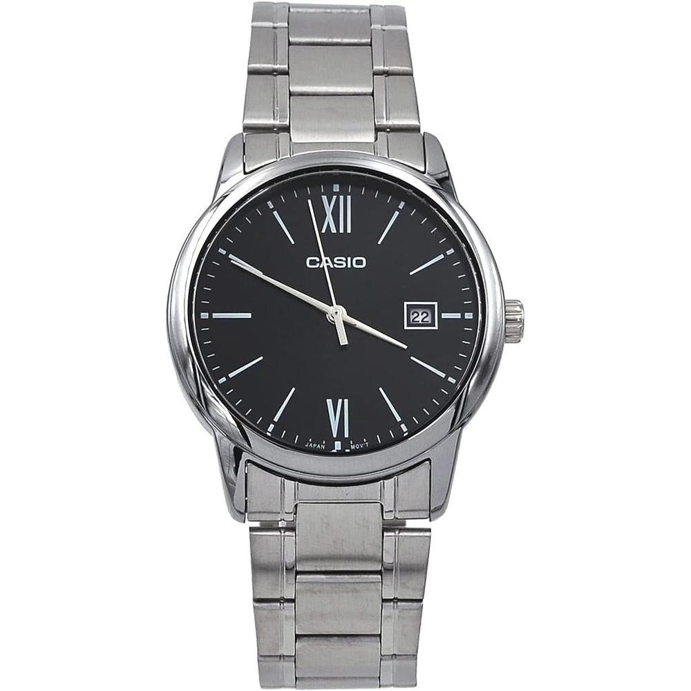 Casio MTP-V002D-1B3 Men's Standard Analog Stainless Steel Date Roman Black Dial Watch