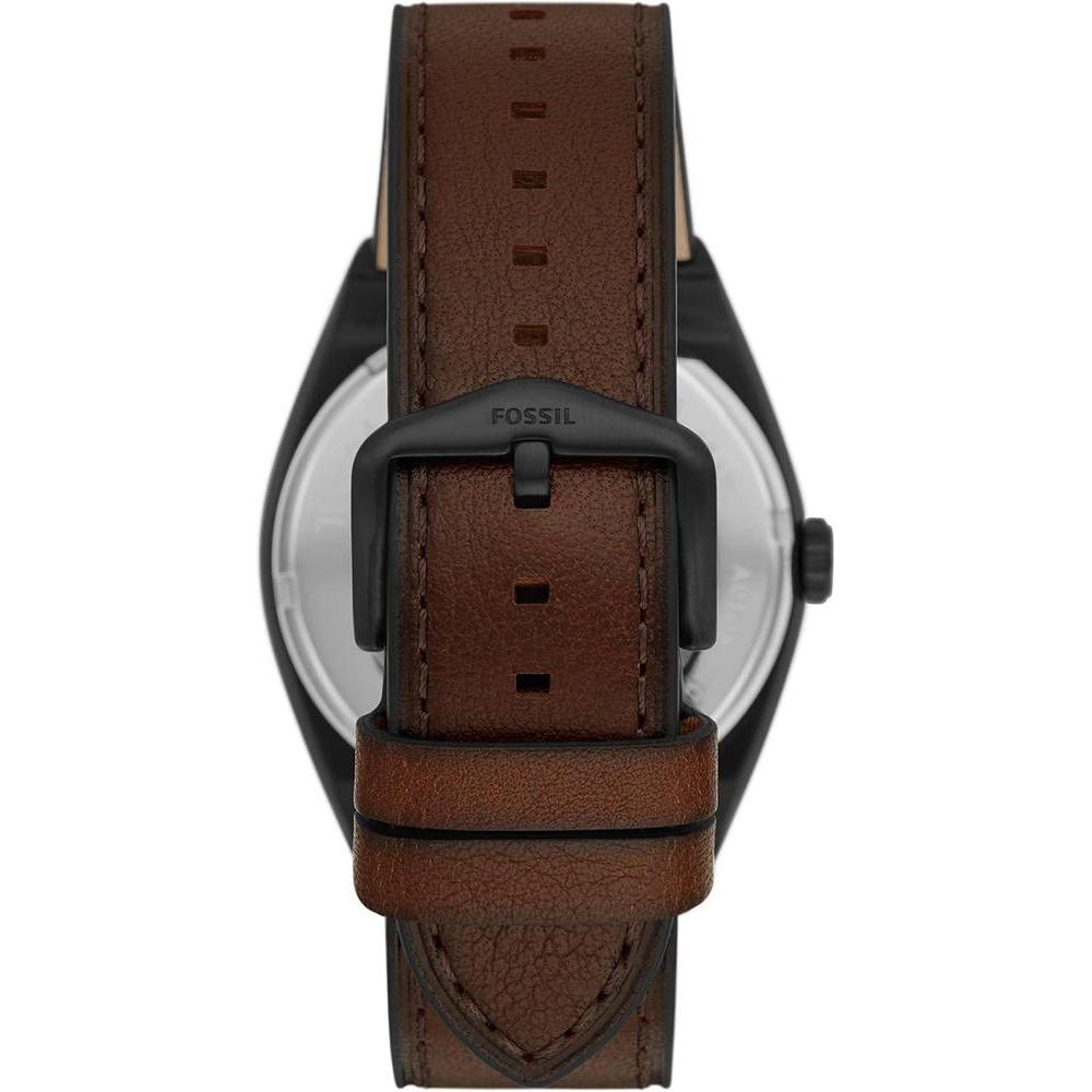 Reloj de Pulsera Automático Fossil Everett en Acero Inoxidable con Correa de Cuero, Esfera Negra y Resistente al Agua