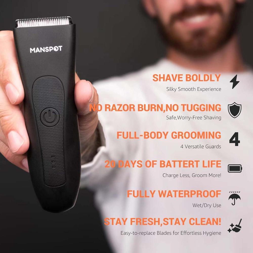 MANSPOT Manscape - Recortadora de pelo de ingle y vello púbico para hombres, afeitadora eléctrica con c