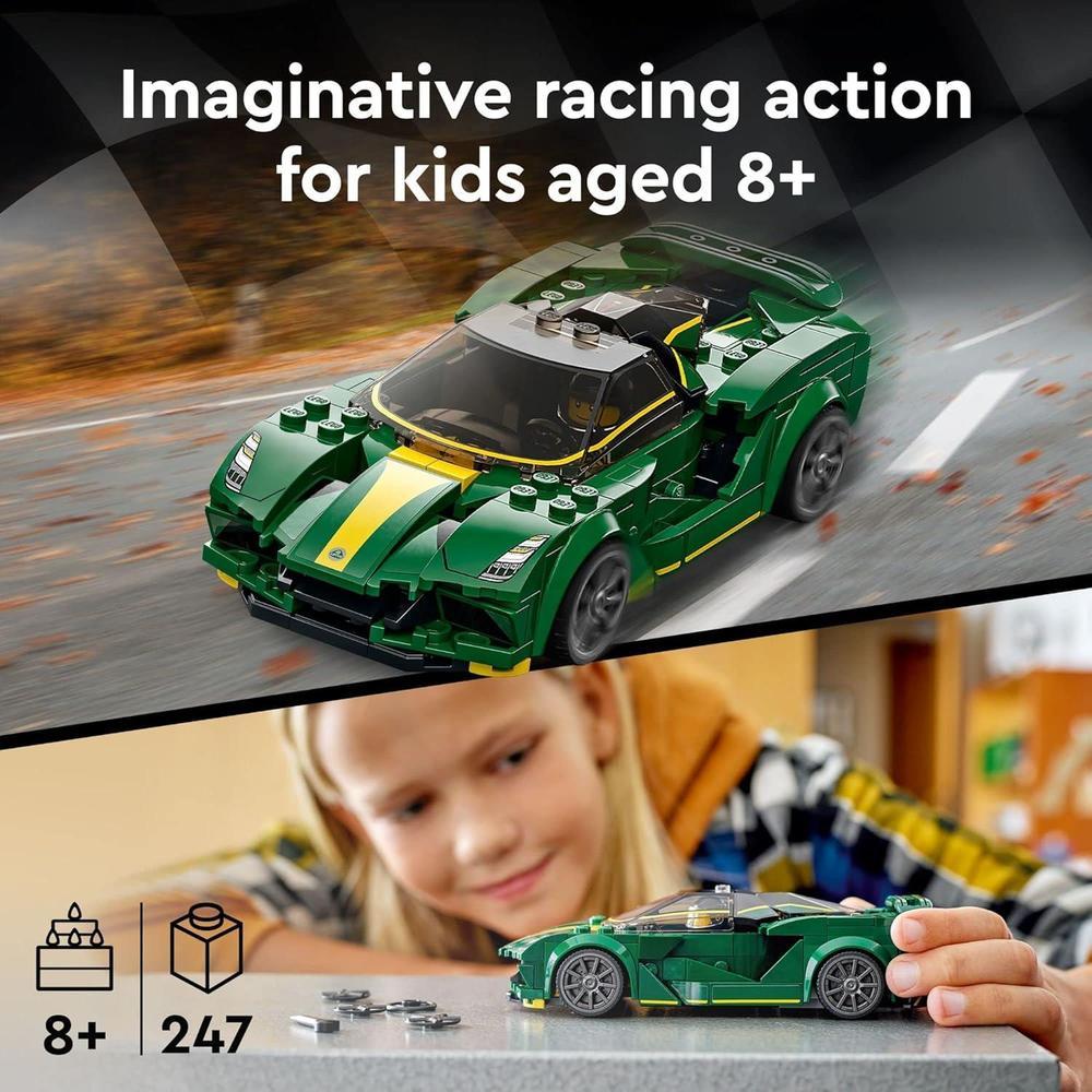 LEGO Speed Champions Lotus Evija, modelo de coche de carreras para niños, set coleccionable con minifigura de conductor