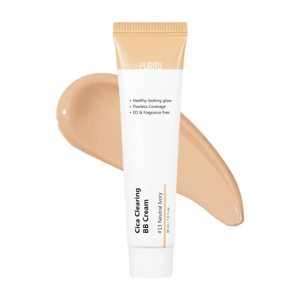 PURITO Crema BB Cica Clearing #13 Marfil Neutral 1 fl.oz / 30ml, crema BB vegana, base de maquillaje, libre de crueldad