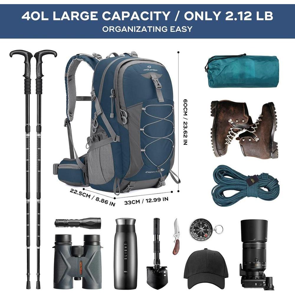 Maelstrom Mochila Senderismo Impermeable 40L Con Funda De Lluvia, Ligera Para Hombres Y Mujeres, Ideal Para Deportes Al Aire Libre, Azul