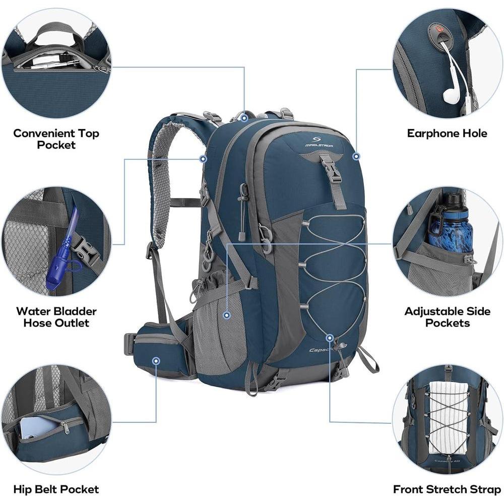Maelstrom Mochila Senderismo Impermeable 40L Con Funda De Lluvia, Ligera Para Hombres Y Mujeres, Ideal Para Deportes Al Aire Libre, Azul