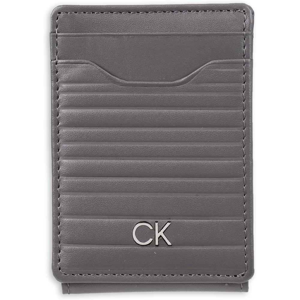 Calvin Klein Men's RFID Magnetic Front Pocket Leather Wallet, Grey, One Size