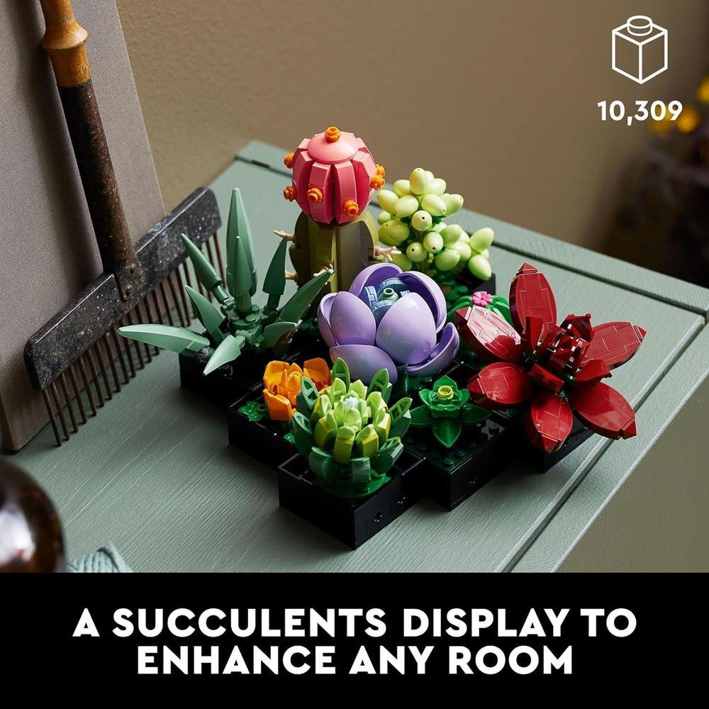 LEGO Icons Succulents - Juego de plantas artificiales para adultos, decoración del hogar, cumpleaños, regalos creativos de inauguración, 10309