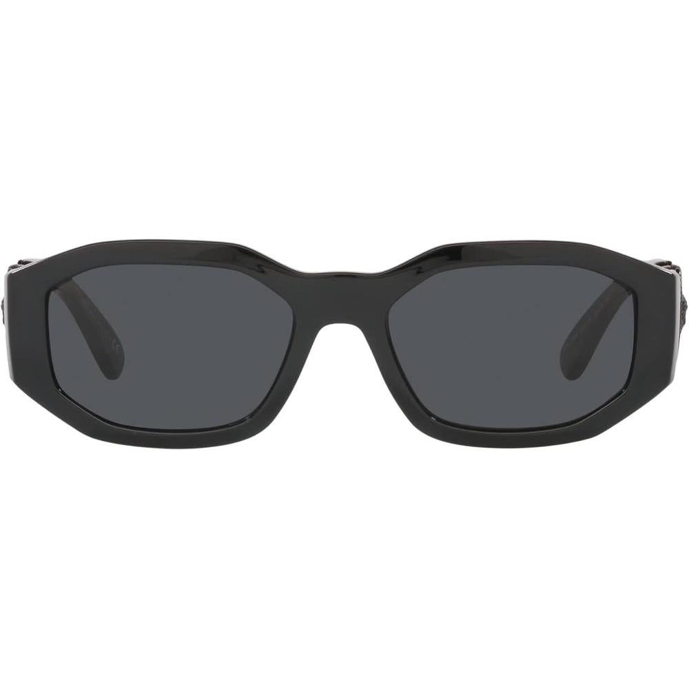 Versace Gafas de sol para hombre, montura negra, lentes gris oscuro, estilo elegante