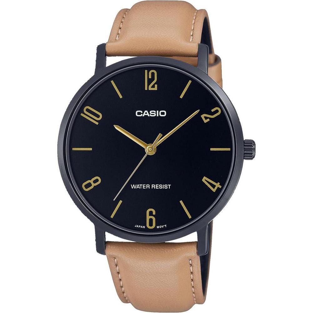 Casio MTP-VT01BL-1B Men's Minimalistic Black IP Leather Band Black Dial 3-Hand Analog Watch