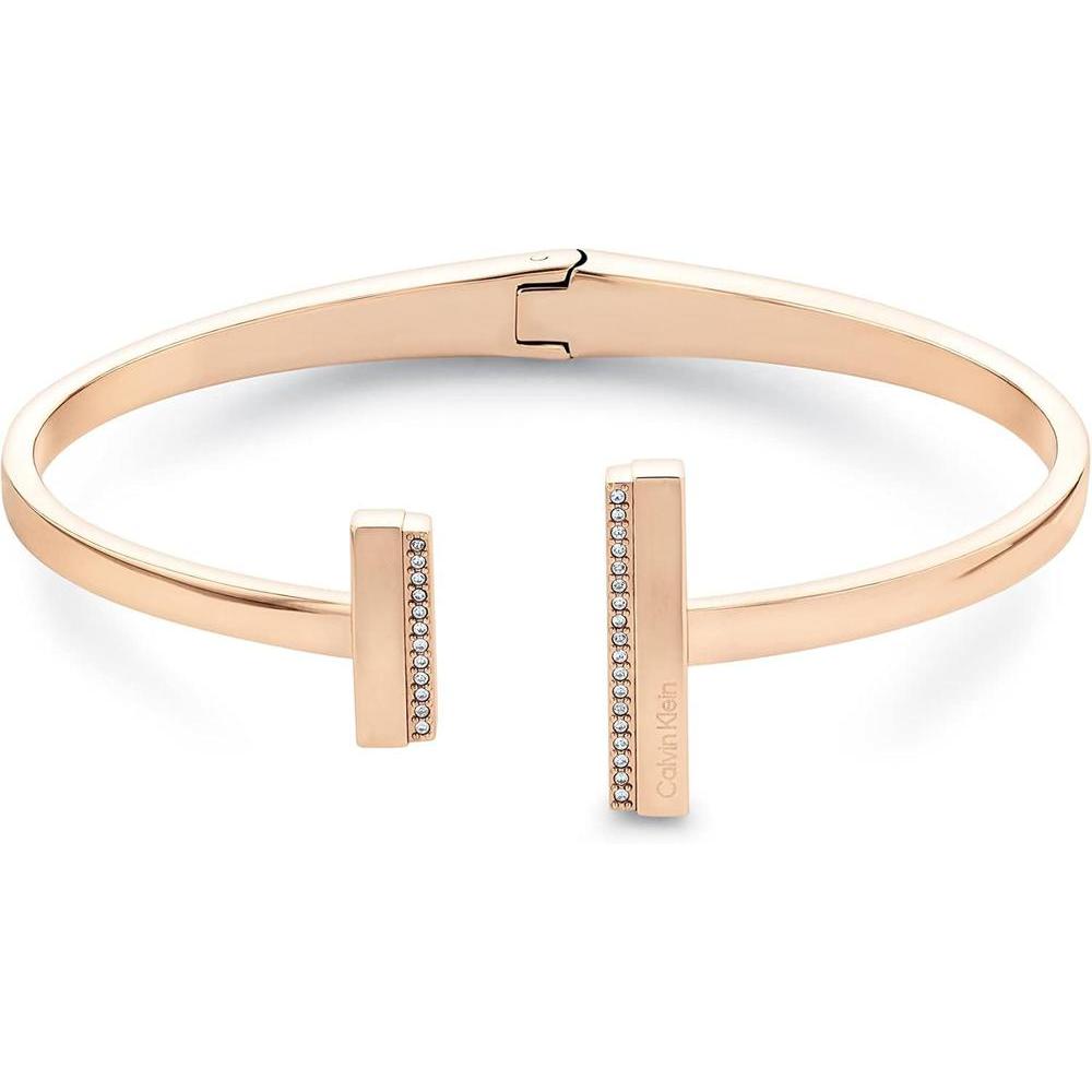 Calvin Klein Women's Bangle: Elegant Minimalism with Sleek Linear Silhouette and Crystal Settings