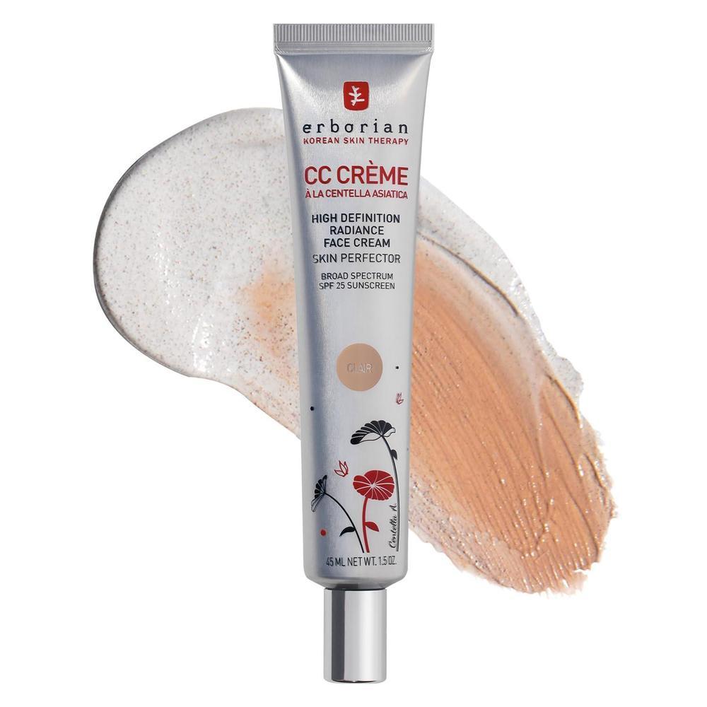 Erborian CC Cream corrección de color SPF 25, maquillaje híbrido de cuidado de la piel coreana que unifica el tono, hidrata, ligero, difumina la piel, acabado natural y luminoso