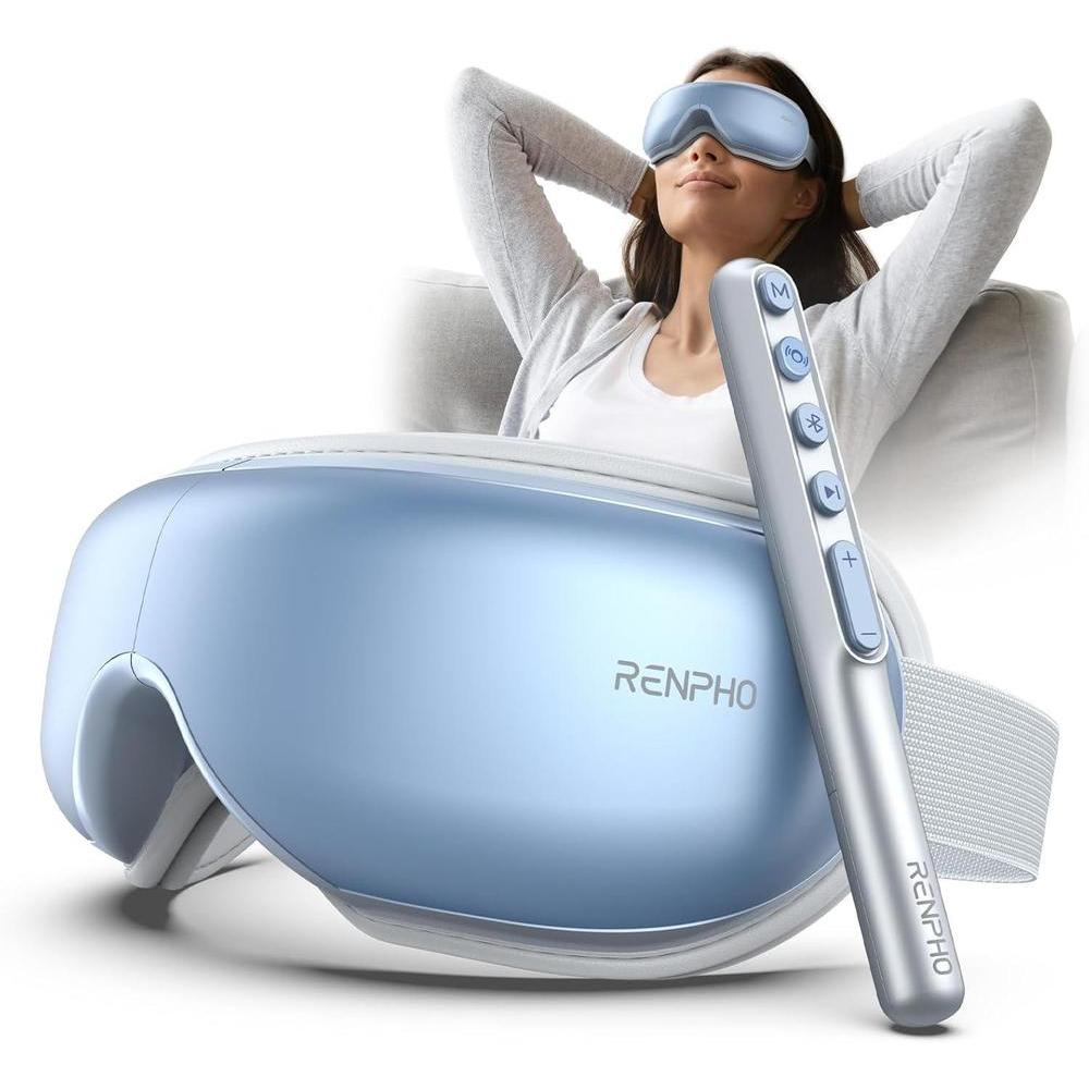 RENPHO FSA HSA Eyeris1 Eye Massager, Birthday Valentine's Day Gifts, Migraine Massager with Remote, Compression, Silent Mode, Bluetooth, Heated Eye Mask for Eye Strain Relief, Stye Eye, Improve Sleep