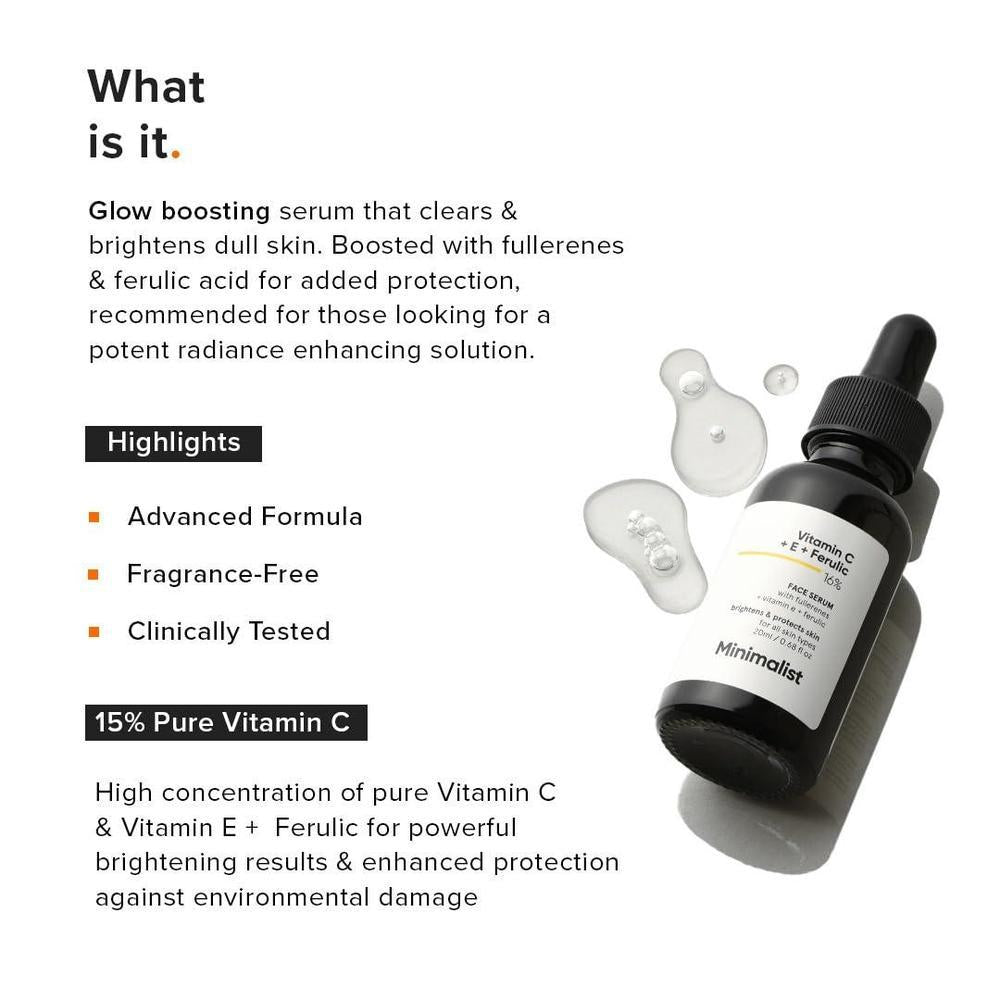 Minimalist Serum Vitamina C+E+Ácido Ferúlico 16% Antiedad e Iluminador 20ml
