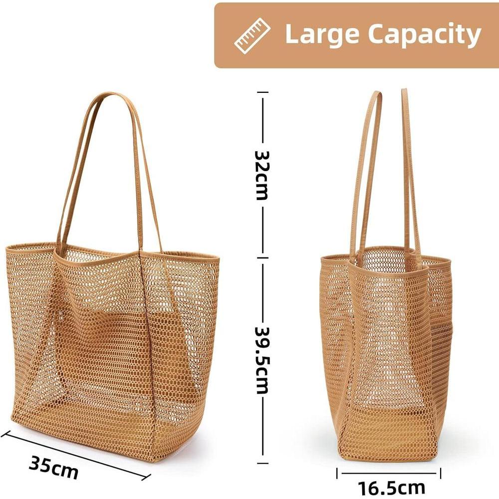 KALIDI Bolsa de malla de playa, bolso de mano casual Hobo para mujer, plegable, bolso de hombro para vacaciones o picnic