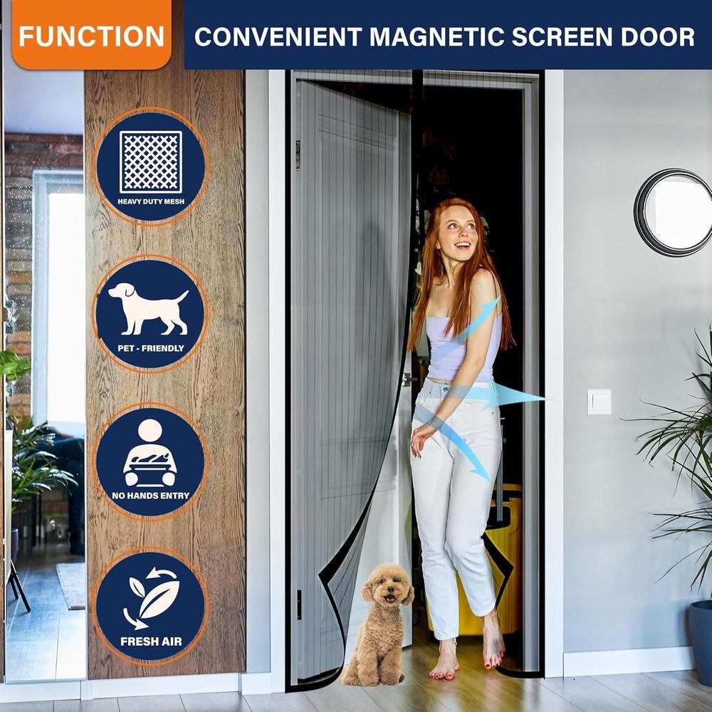 Pantalla de malla con cierre magnético que mantiene insectos fuera, resistente, apta para mascotas y niños, compatible con puertas delanteras y correderas