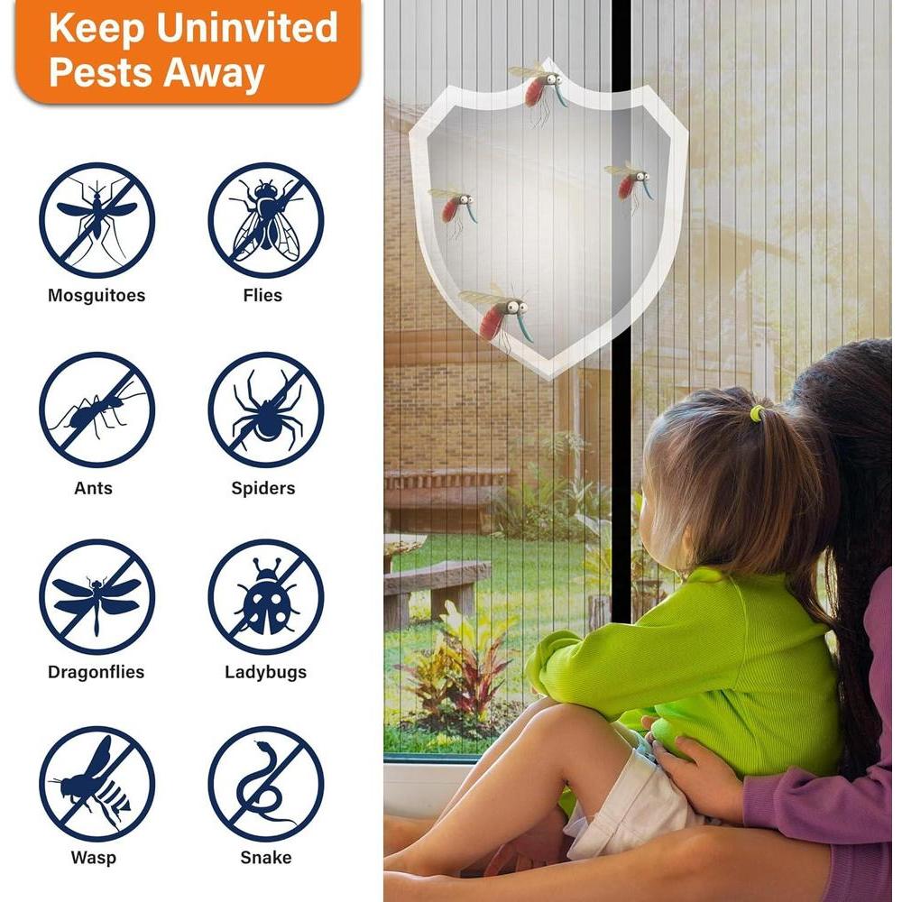 Pantalla de malla con cierre magnético que mantiene insectos fuera, resistente, apta para mascotas y niños, compatible con puertas delanteras y correderas