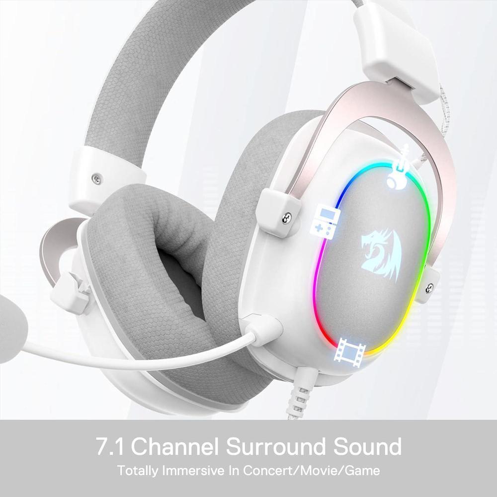 Redragon H510 Zeus-X RGB Auriculares gaming Blanco con sonido 7.1, controladores de audio en almohadillas de espuma viscoelástica