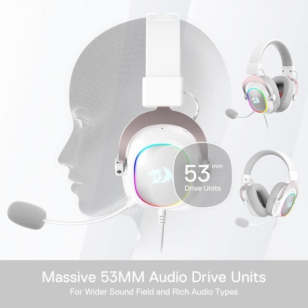 Redragon H510 Zeus-X RGB Auriculares gaming Blanco con sonido 7.1, controladores de audio en almohadillas de espuma viscoelástica