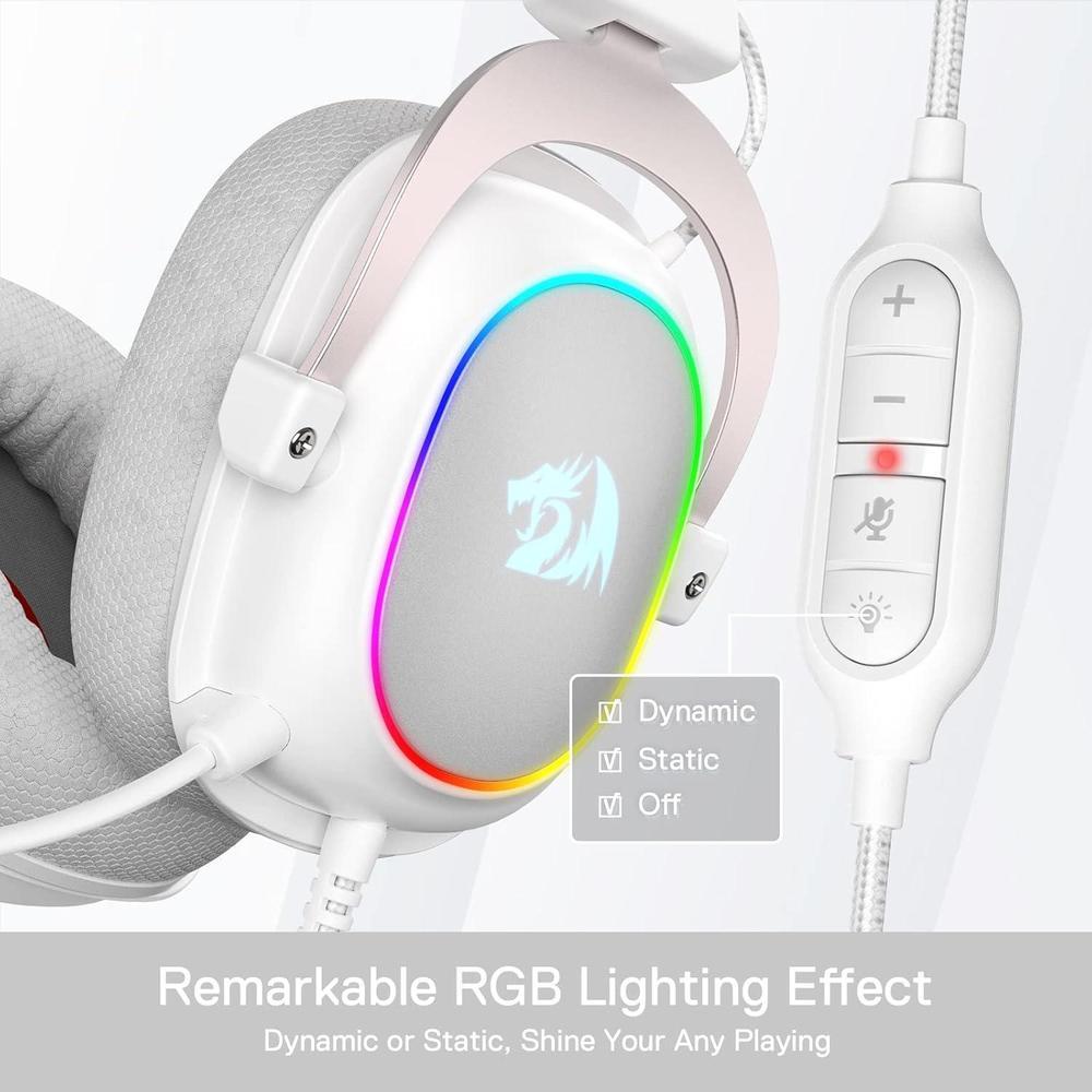 Redragon H510 Zeus-X RGB Auriculares gaming Blanco con sonido 7.1, controladores de audio en almohadillas de espuma viscoelástica