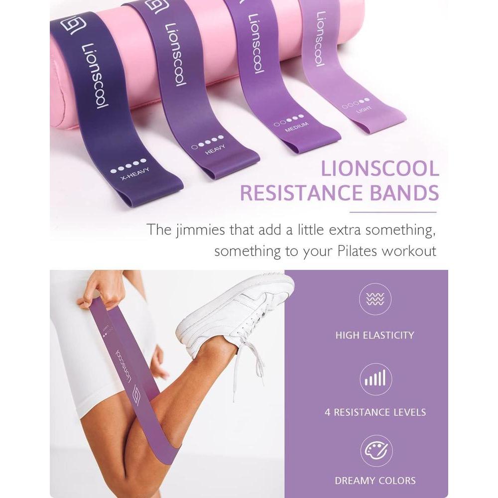 LIONSCOOL Juego de anillos de pilates con mini bola y bandas de resistencia, calidad antideformación con asas acolchadas duales