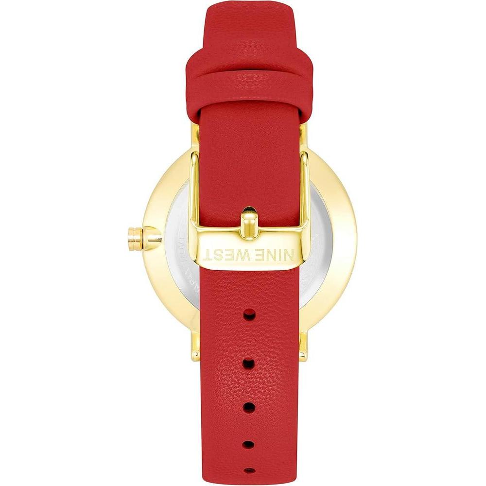Reloj de pulsera para mujer de Nine West con movimiento de cuarzo japonés, correa de cuero sintético y esfera color champán