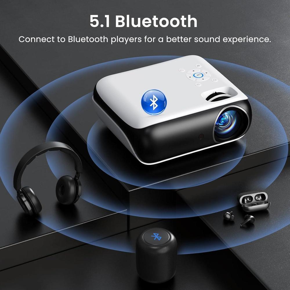Proyector Mini Bluetooth 1080P Full HD portátil para exteriores, compatible con smartphone, HDMI, USB, AV y PS5