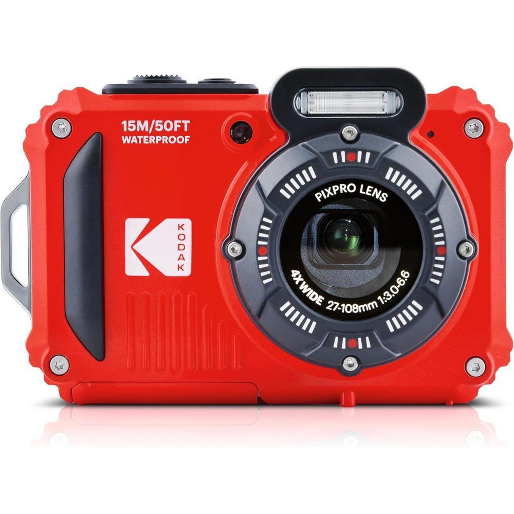 Cámara digital KODAK PIXPRO WPZ2 resistente al agua con zoom óptico 4X, pantalla LCD y video Full HD, color rojo