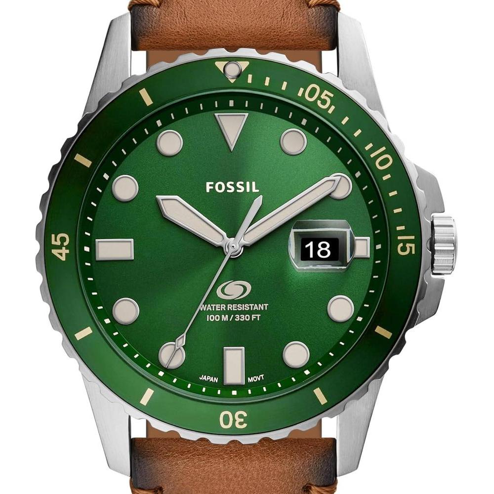 Reloj de pulsera Fossil para hombre, diseño acero inoxidable con correa de cuero marrón y resistencia al agua