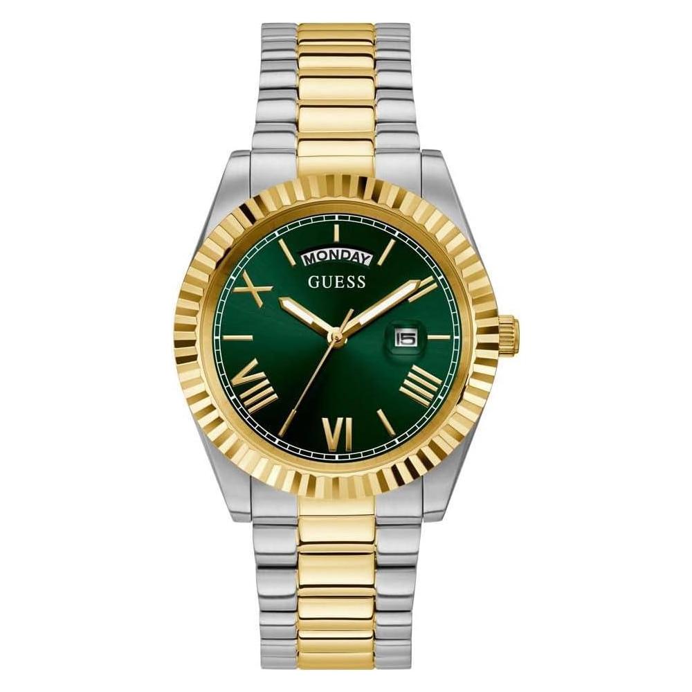 GUESS Men's 42mm Watch - Two-Tone Strap Green Dial Two-Tone Case