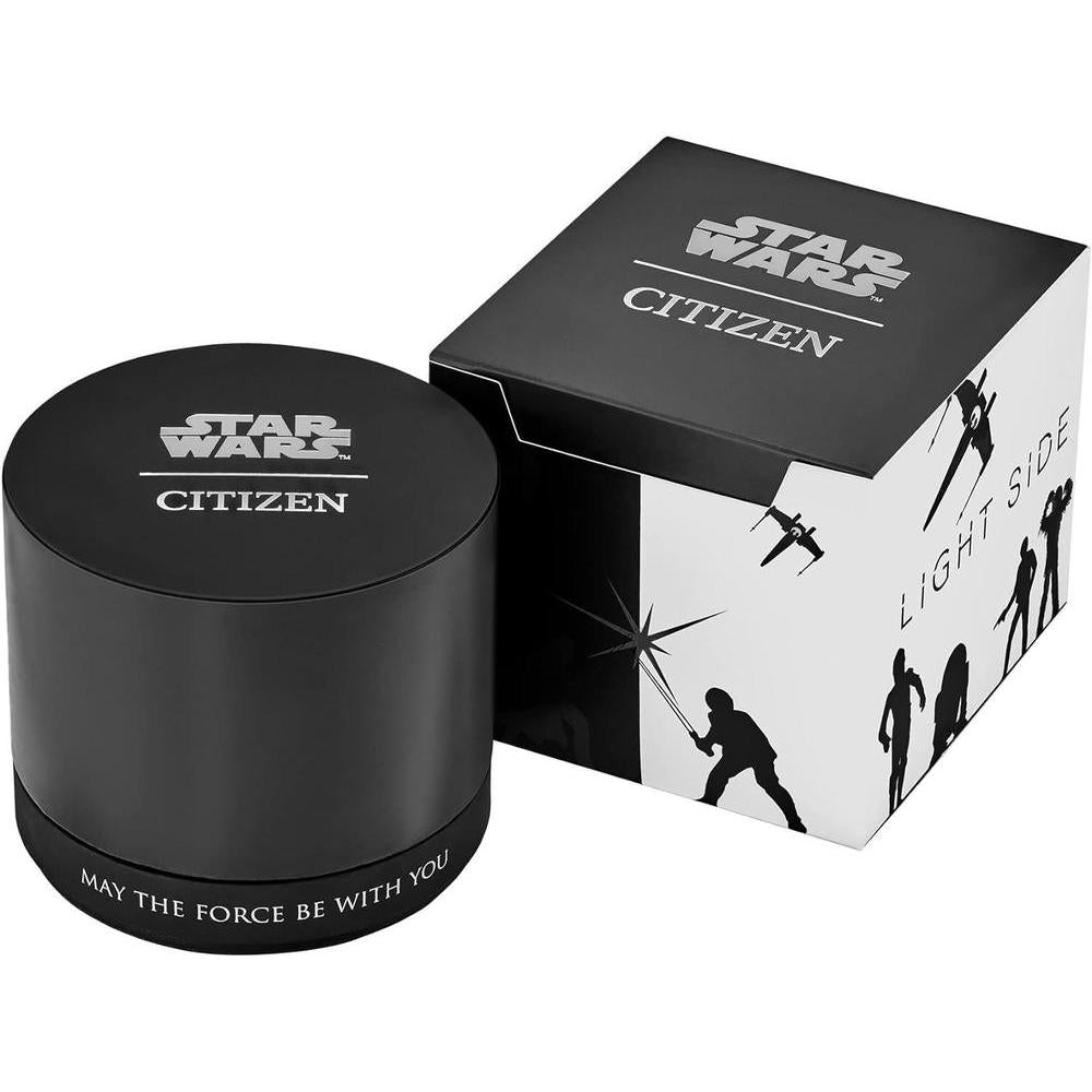 Citizen Eco-Drive Star Wars Chewbacca, correa de acero inoxidable negro sobre cuero marrón, movimiento de 3 manecillas