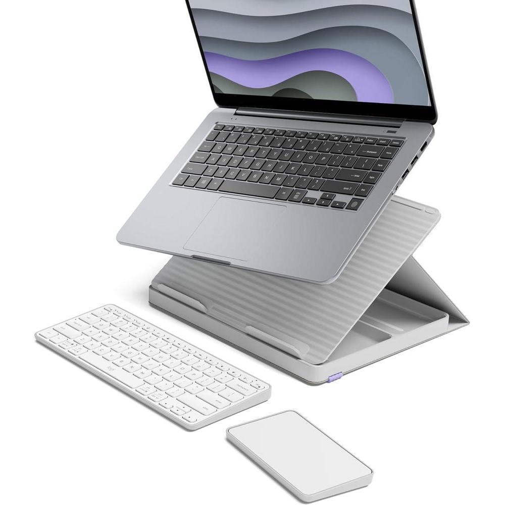 Logitech Casa Pop Up Desk Work From Home Kit with Laptop Stand, Wireless Keyboard & Touchpad, Bluetooth, USB C Charging, for Laptop/MacBook (10” to 17”) - Windows, macOS, ChromeOS - Nordic Calm
