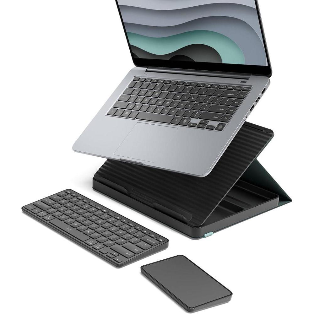 Logitech Casa Pop Up Desk Kit with Laptop Stand, Wireless Keyboard & Touchpad, Bluetooth, USB C Charging, for Laptop/MacBook (10” to 17”) - Windows, macOS, ChromeOS - Classic Chic, Green / Black