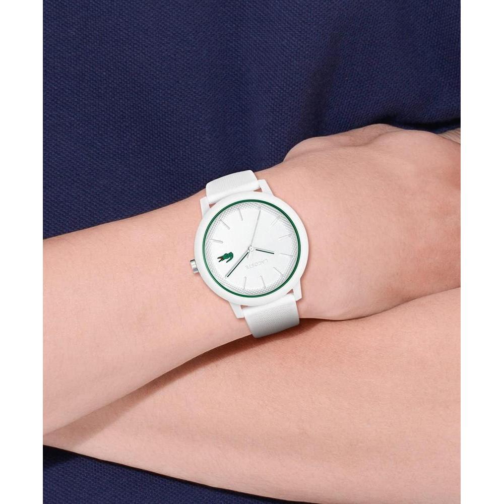 Lacoste Reloj 12.12 de silicona blanco para hombre con movimiento de cuarzo y cristal resistente a arañazos
