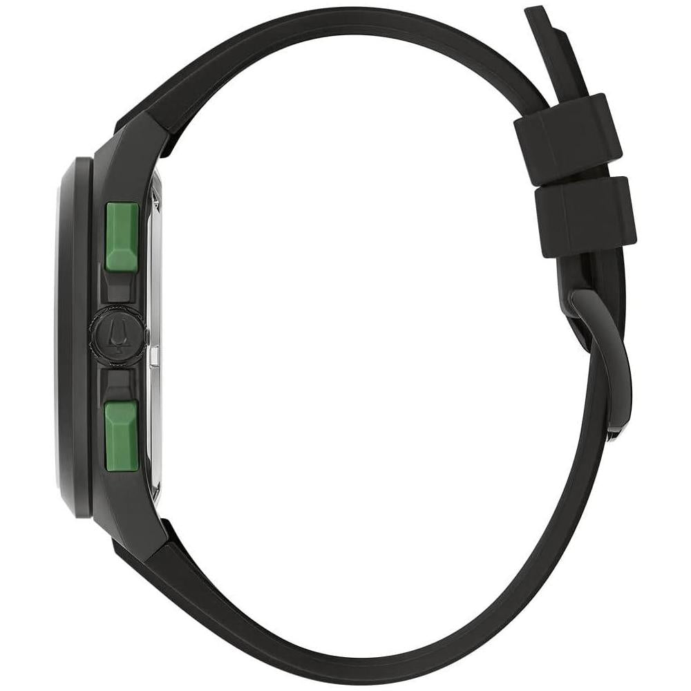 Bulova Maquina Sport - Reloj de cuarzo para hombre con caja de acero inoxidable negro, cronógrafo 6 manecillas y correa de silicona
