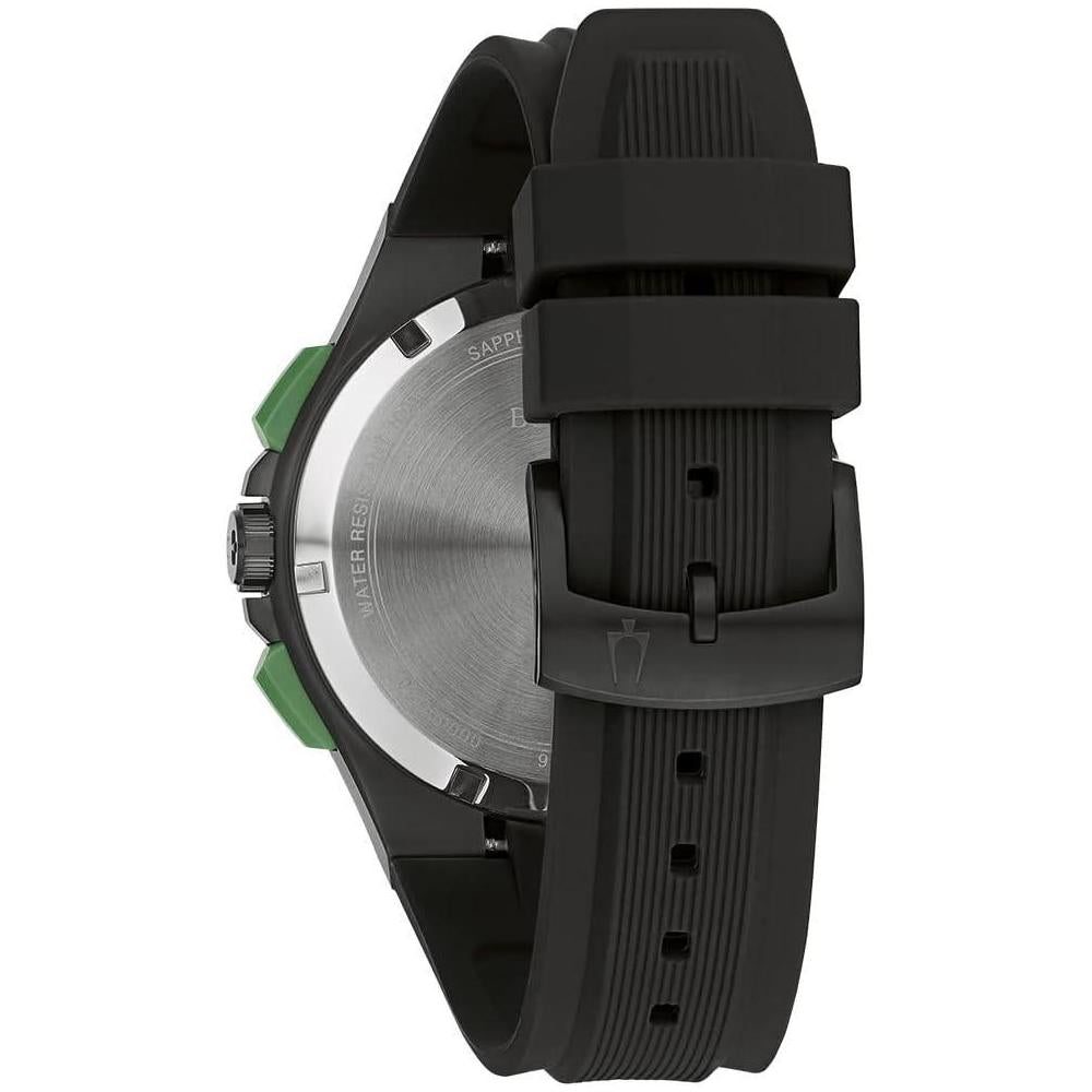 Bulova Maquina Sport - Reloj de cuarzo para hombre con caja de acero inoxidable negro, cronógrafo 6 manecillas y correa de silicona