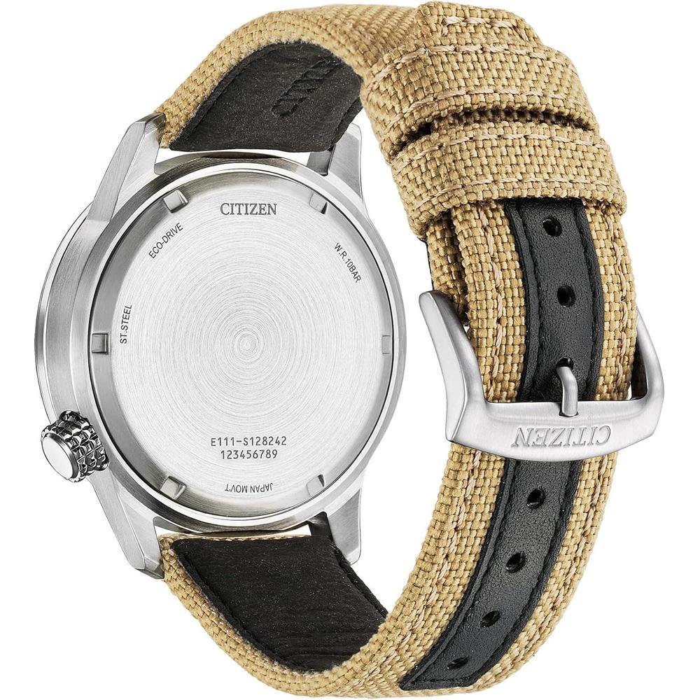 Citizen Reloj Eco-Drive Weekender Avion Field para hombre en acero inoxidable con correa de nailon caqui, esfera negra