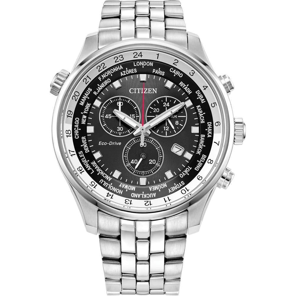 Citizen Men's Sport Luxury Eco-Drive Chronograph Watch, 12/24 Hour Time, Date, 100 Meters Water Resistant, Stainless Steel