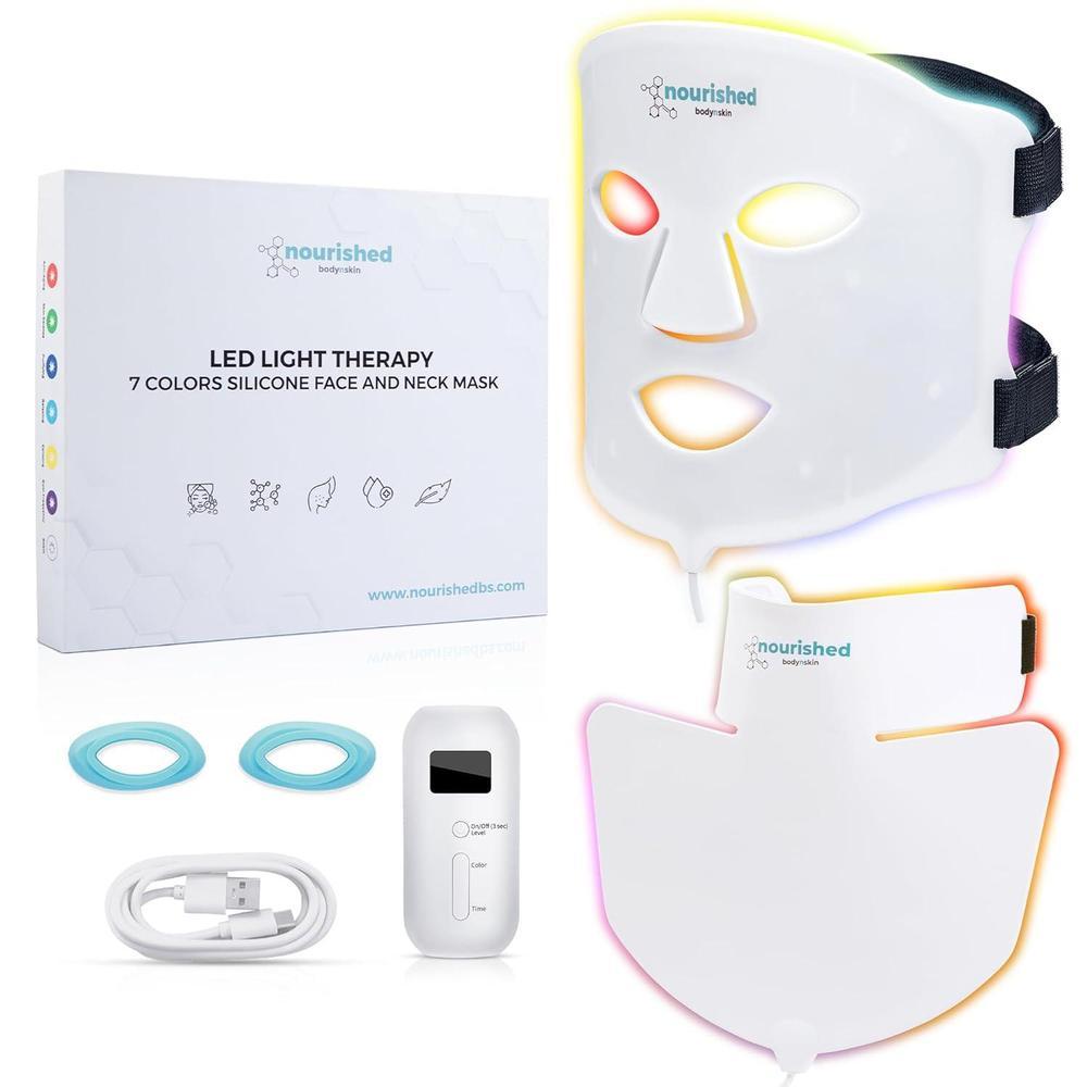 Máscara facial y cuello con terapia de luz LED, dispositivo de cuidado de la piel facial, 7 colores rojo y azul, rejuvenecimiento, producto antienvejecimiento para arrugas
