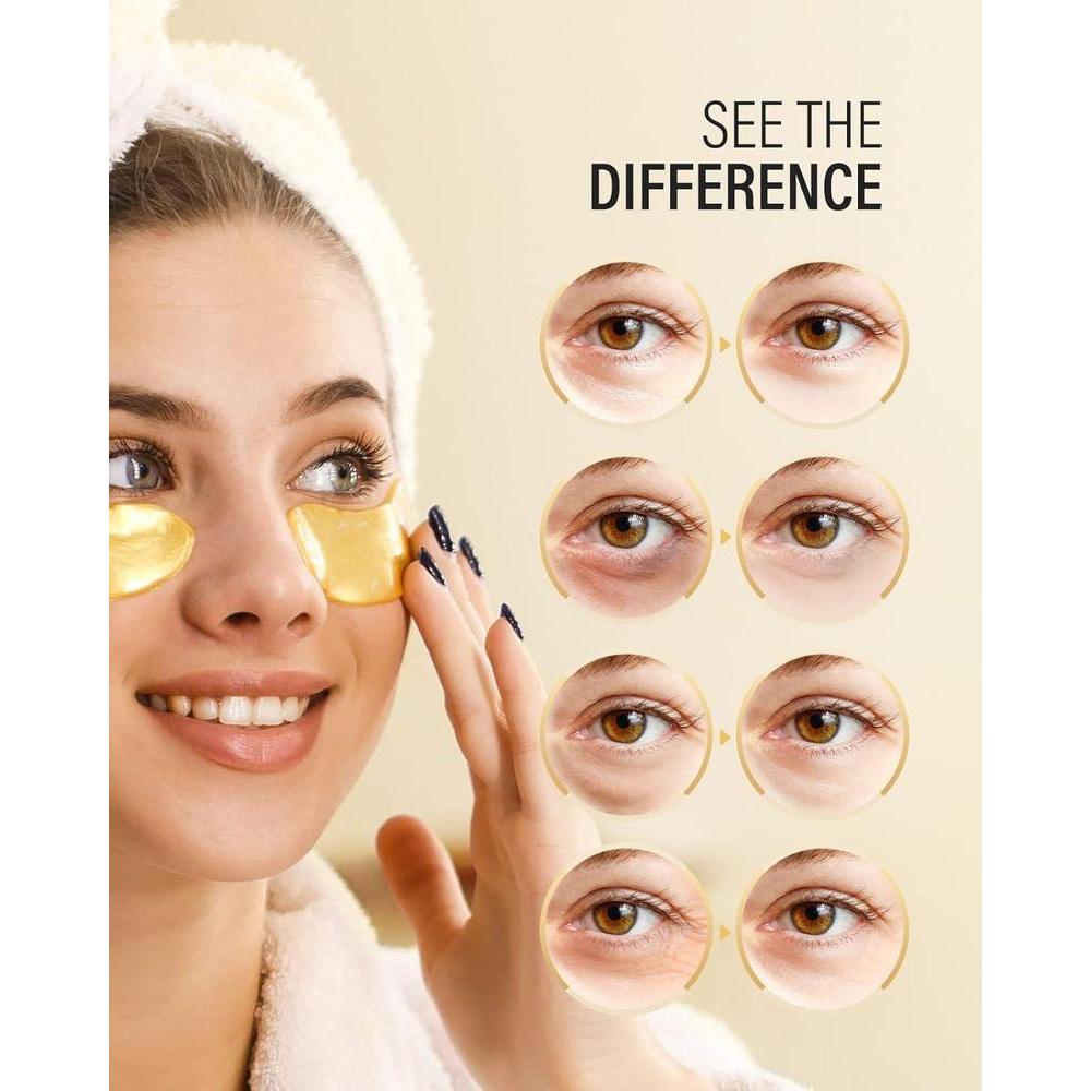 24k Gold Under Eye Patches, Alivian Hinchazón Y Ojeras Con Colágeno, 50 Pares