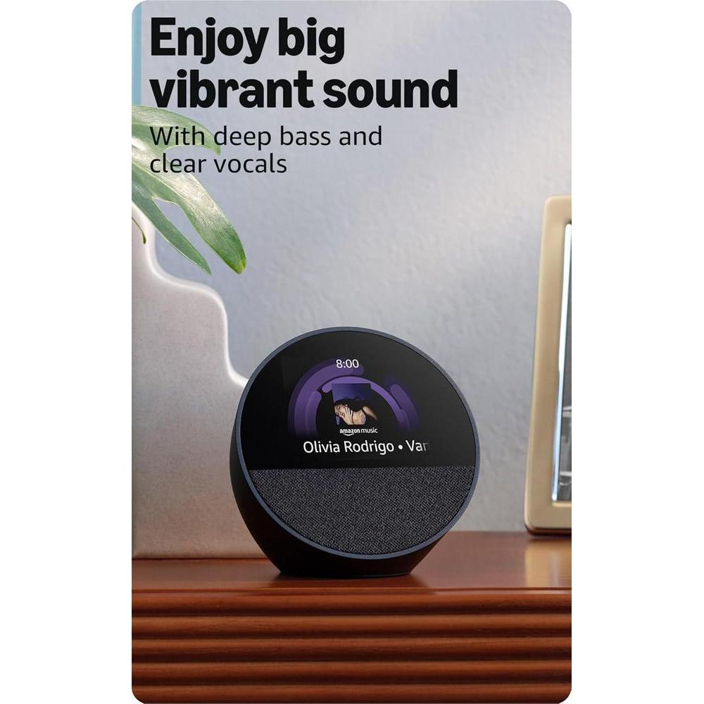 Echo Spot de Amazon: ideal para mesitas de noche, oficinas y cocinas, despertador inteligente con Alexa, color negro