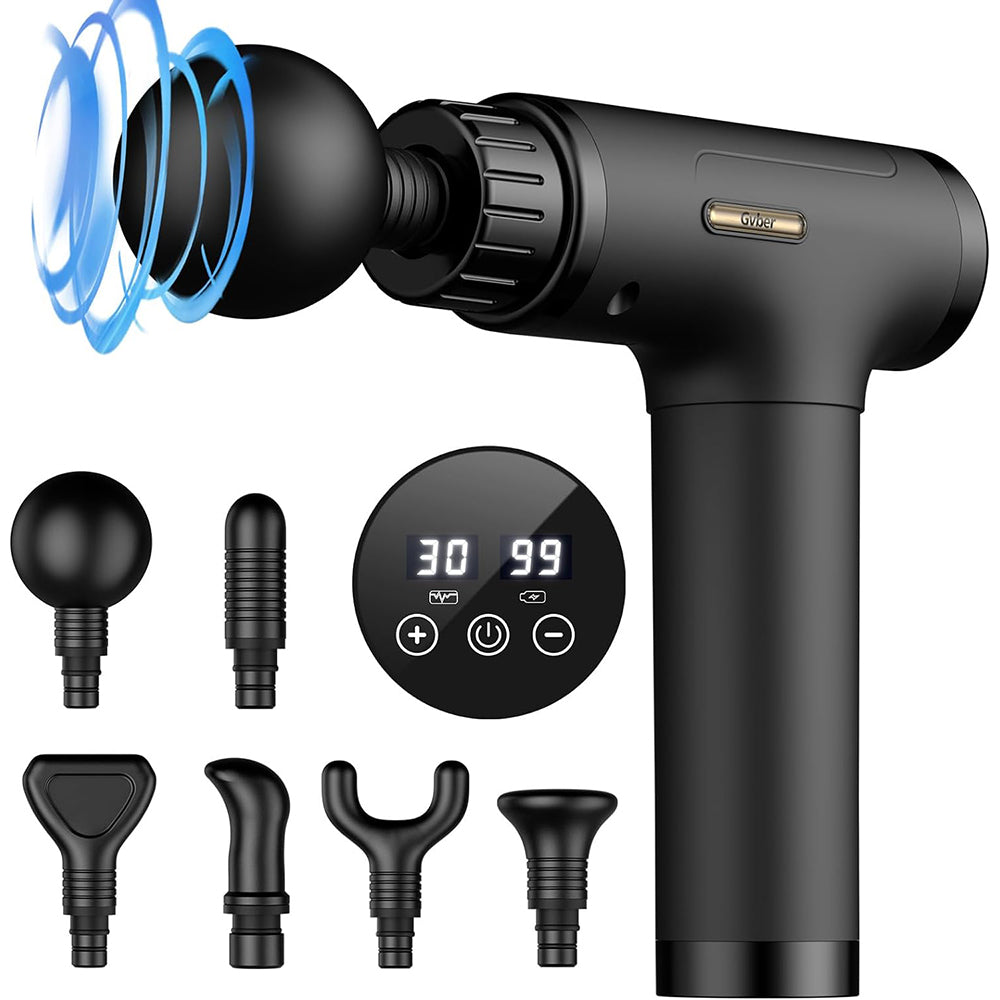Gvber Massage Gun Deep Tissue, Mini Percussion for Athletes, Portable Muscle with 6 Attachments Pain Relief - Back, Neck, Body & 30 Speed (Black)
