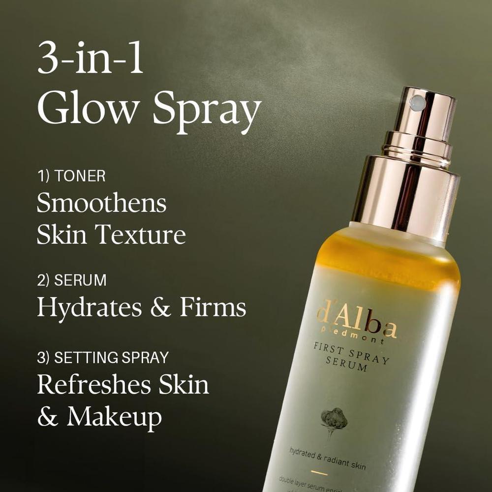 d'Alba Piedmont Serum con Trufa Blanca Italiana, Vegano, Hidratante Ligero, Glow Serum para Piel Radiante, No Comedogénico, Spray Todo en Uno