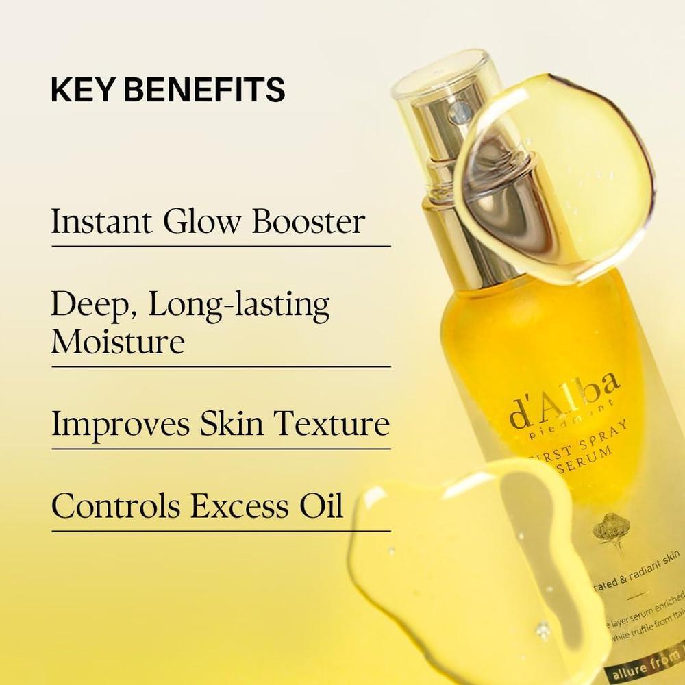 d'Alba Piedmont Serum con Trufa Blanca Italiana, Vegano, Hidratante Ligero, Glow Serum para Piel Radiante, No Comedogénico, Spray Todo en Uno