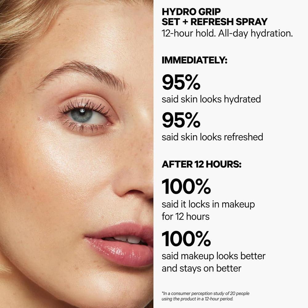 Milk Makeup Hydro Grip Set y Refresh Spray: Fijador e hidratante facial con ácido hialurónico. Mantiene el maquillaje 12 horas